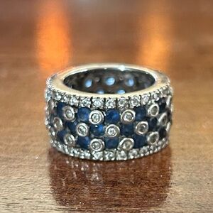 RP 925 Sterling Silver Ring with Blue & White Gemstones